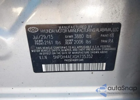 2016 Hyundai Elantra Se из США, поврежденный, VIN 5NPDH4AEXGH735352